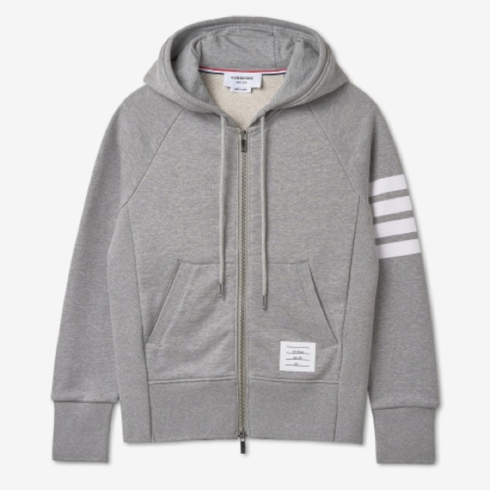 Thom Browne Gray Hoodie with White Stripes